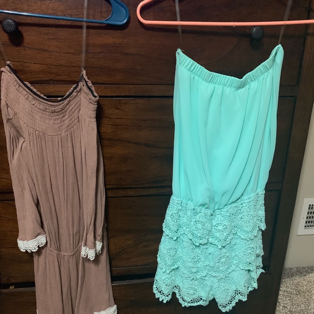 2 strapless rompers size small